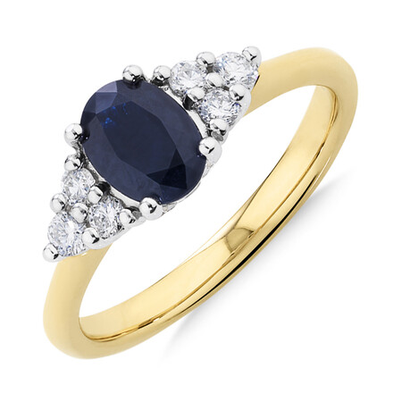 Ring with Diamonds & Blue Sapphire In 10kt Yellow & White Gold Ring with Diamonds & Blue Sapphire In 10kt Yellow & White Gold
