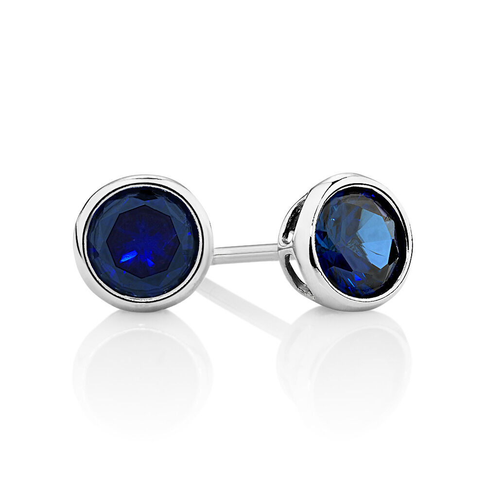 Stud Earrings with Dark Blue Cubic Zirconia in Sterling Silver