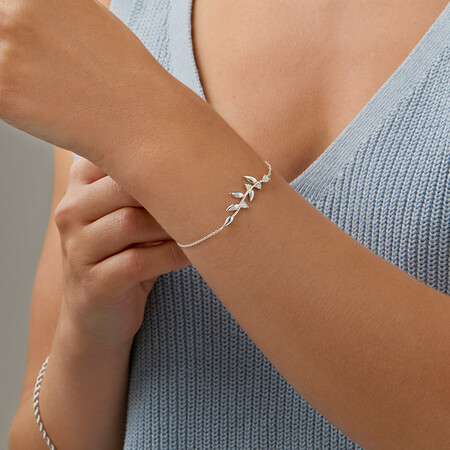 20cm (7") Leaf Bracelet with Cubic Zirconia in Sterling Silver 20cm (7") Leaf Bracelet with Cubic Zirconia in Sterling Silver