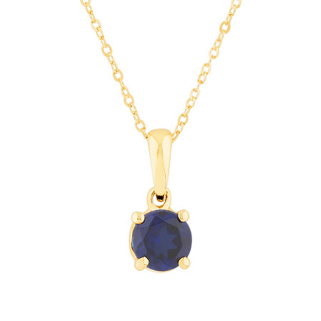 Pendant with Created Blue Sapphire in 10kt Yellow Gold