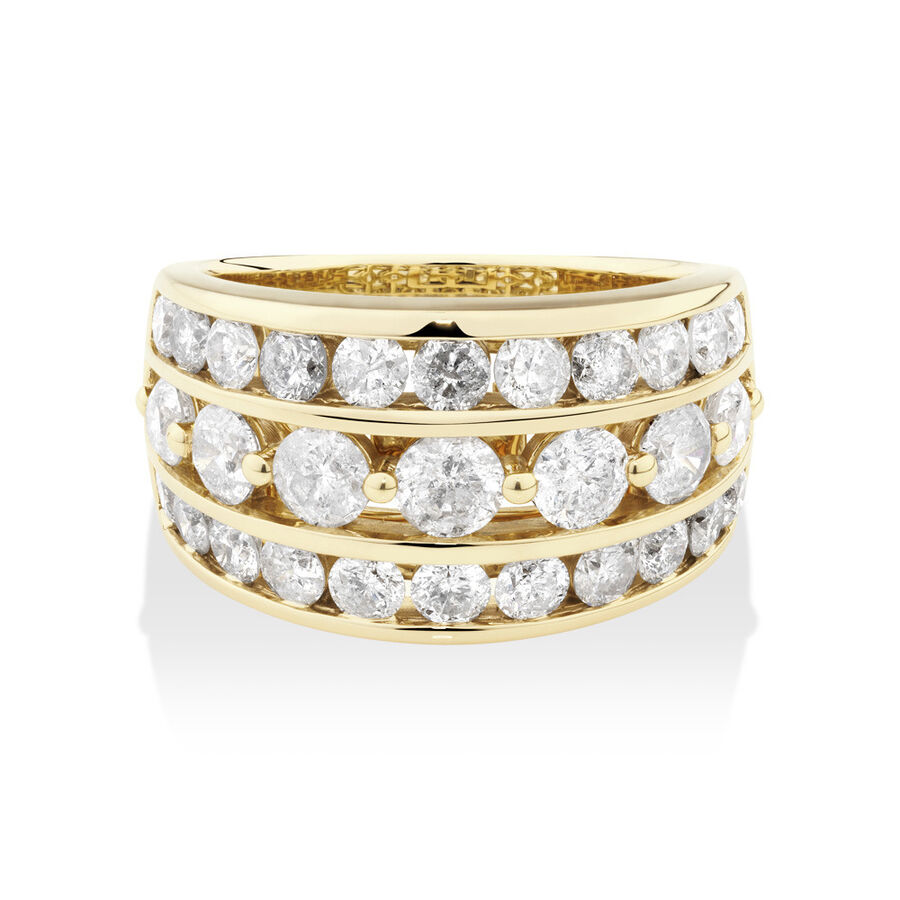 Three Row Ring with 3 Carat TW of Diamond in 10ct Yellow Gold