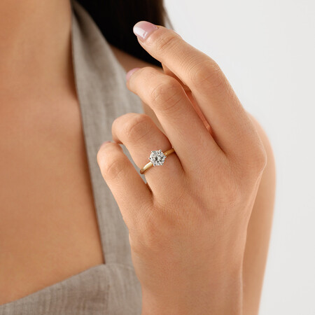 Certified Solitaire Engagement Ring with a 1 1/2 Carat TW Diamond in 18ct Yellow & White Gold Certified Solitaire Engagement Ring with a 1 1/2 Carat TW Diamond in 18ct Yellow & White Gold