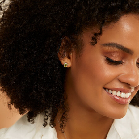 Halo Earrings with Peridot and 0.04 Carat TW of Diamonds in Sterling Silver Halo Earrings with Peridot and 0.04 Carat TW of Diamonds in Sterling Silver