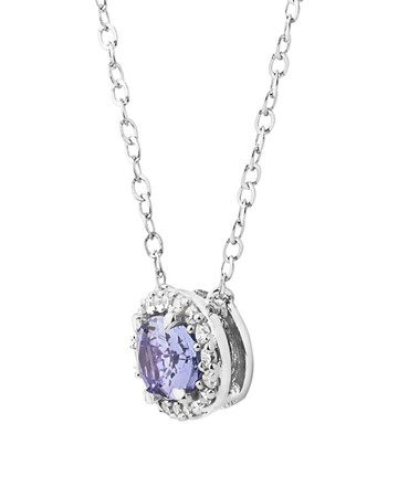 Halo Necklace with Tanzanite & Diamond in 10kt White Gold Halo Necklace with Tanzanite & Diamond in 10kt White Gold