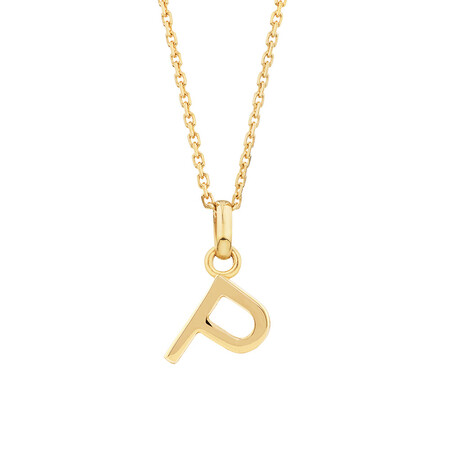 "P" Initial Pendant with Chain in 10kt Yellow Gold
