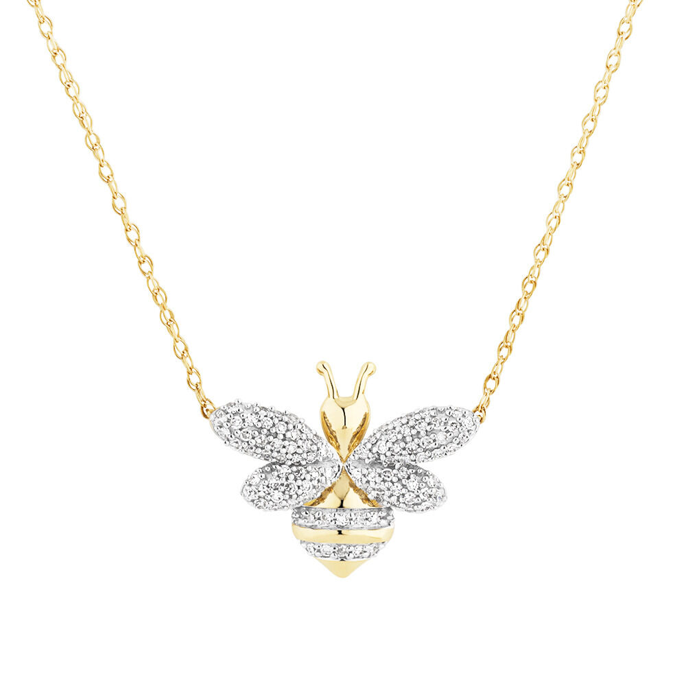 Bee pendant with 0.16 Carat TW Diamonds in 10ct Yellow Gold