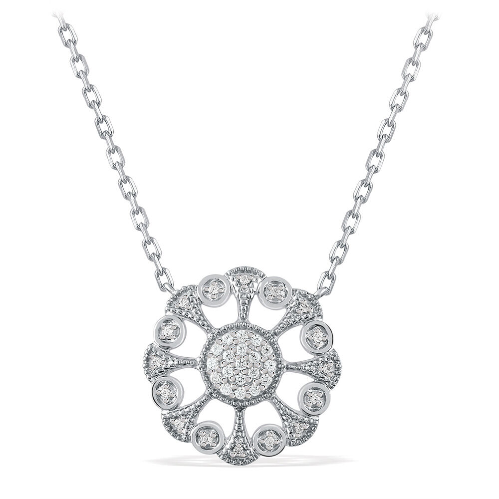 Art Deco Circle Necklace With Diamonds In Sterling Silver