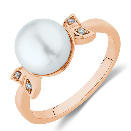 Ring with Diamonds & Cultured Freshwater Pearls in 10ct Rose Gold