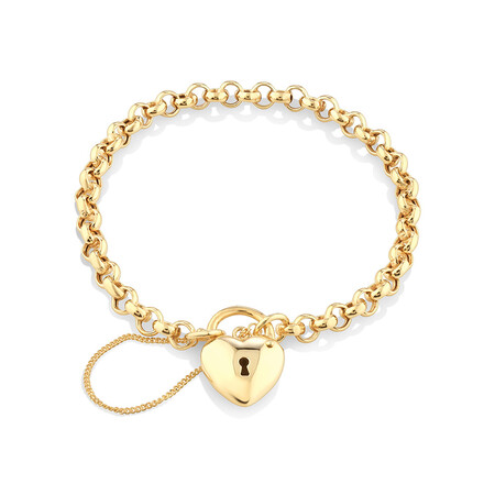 19cm Heart Padlock Hollow Belcher Bracelet in 10kt Yellow Gold