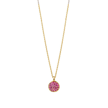 Pave Pendant with Created Ruby in 10ct Yellow Gold Pave Pendant with Created Ruby in 10ct Yellow Gold