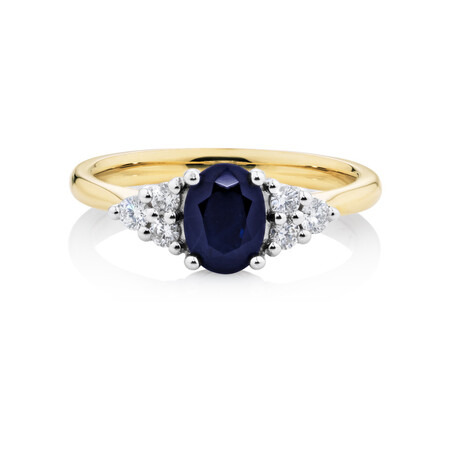 Ring with Diamonds & Blue Sapphire In 10kt Yellow & White Gold Ring with Diamonds & Blue Sapphire In 10kt Yellow & White Gold