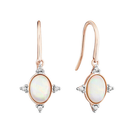 Hook Earrings with Created Opal and 0.10 Carat TW of Diamonds in 10ct Rose Gold Hook Earrings with Created Opal and 0.10 Carat TW of Diamonds in 10ct Rose Gold