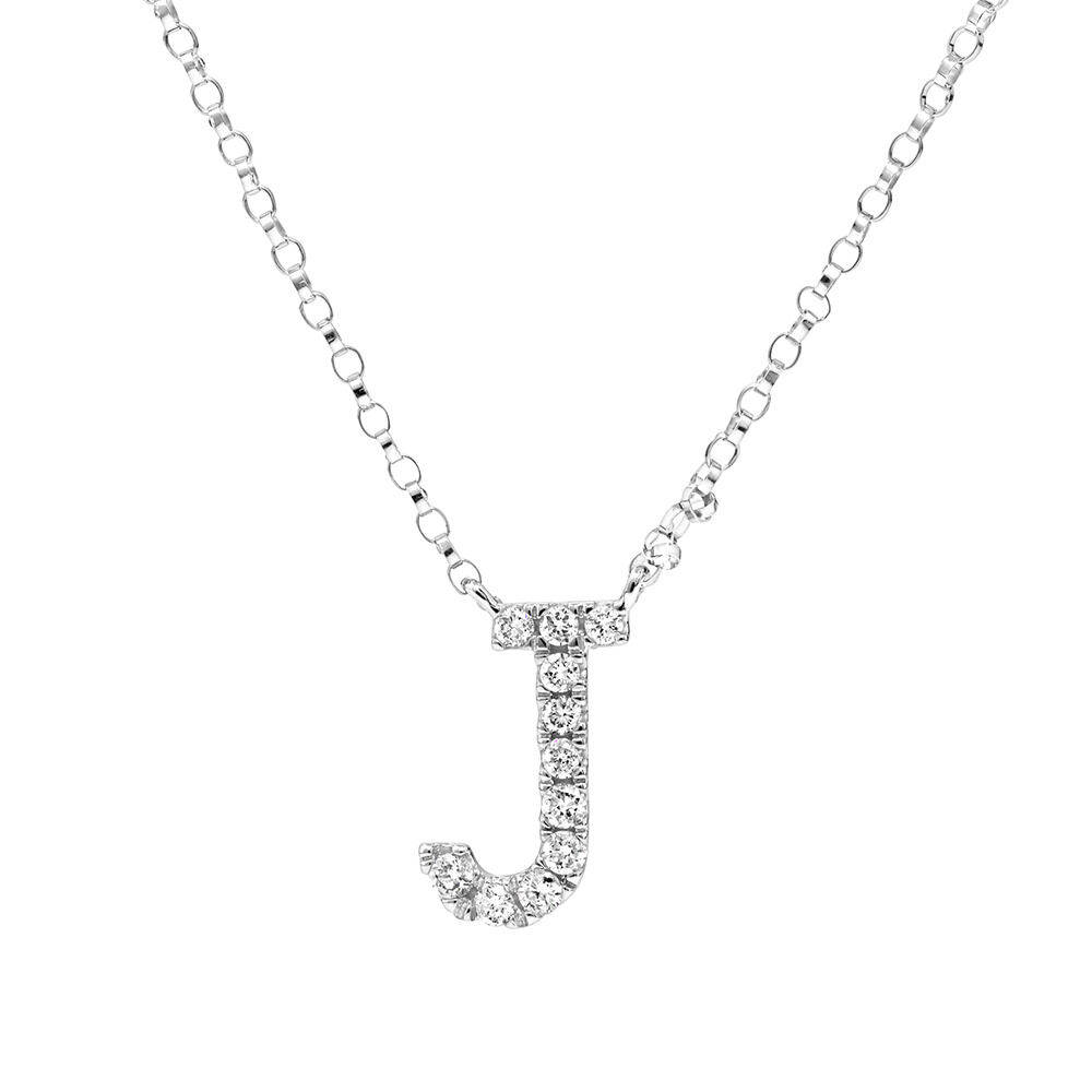 J Initial necklace with 0.10 Carat TW of Diamonds in 10ct White Gold