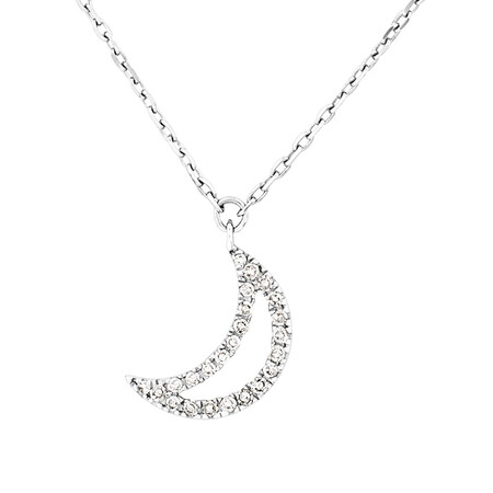 Half Moon Pendant With Diamonds In 10kt White Gold