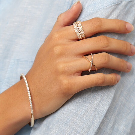 Two Row Ring with 0.90 Carat TW of Diamonds in 10ct Yellow Gold Two Row Ring with 0.90 Carat TW of Diamonds in 10ct Yellow Gold