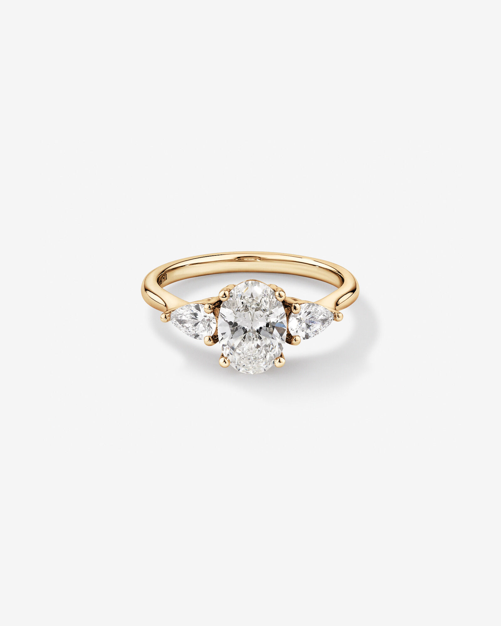 1.65 Carat TW Three Stone Oval and Pear Shaped Laboratory-Grown Diamond Engagement Ring in 14kt Yellow Gold
