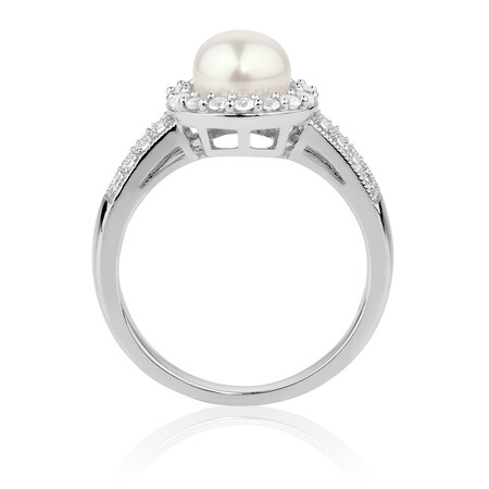Ring with a Cultured Freshwater Pearl & Created White Sapphires in Sterling Silver Ring with a Cultured Freshwater Pearl & Created White Sapphires in Sterling Silver