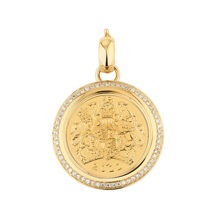 Full Sovereign Pendant with 0.30 Carat TW of Diamonds in 10kt & 22kt Yellow Gold