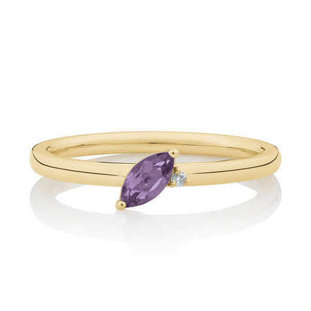 Stacker Ring with Diamond & Amethyst in 10kt Yellow Gold Stacker Ring with Diamond & Amethyst in 10kt Yellow Gold