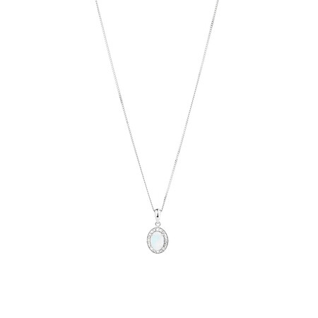 Halo Pendant with Created Opal and 0.04 TW of Diamonds in Sterling Silver Halo Pendant with Created Opal and 0.04 TW of Diamonds in Sterling Silver