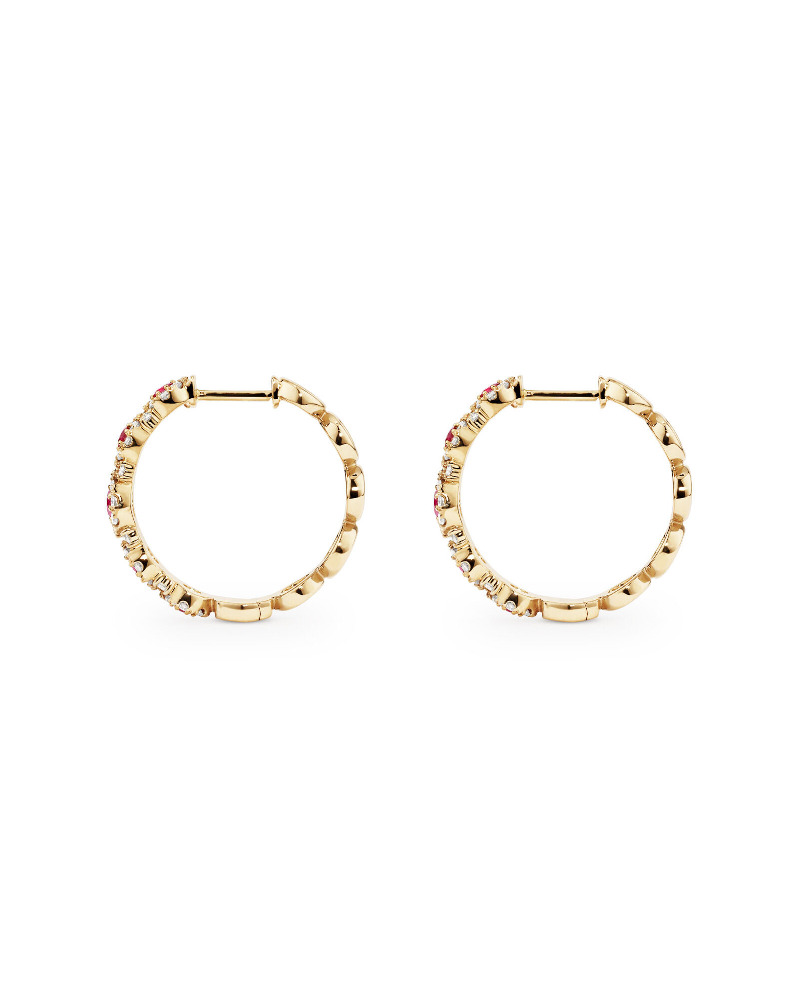 Bubble Huggie Earrings with Ruby and 0.52 Carat TW Diamonds in
