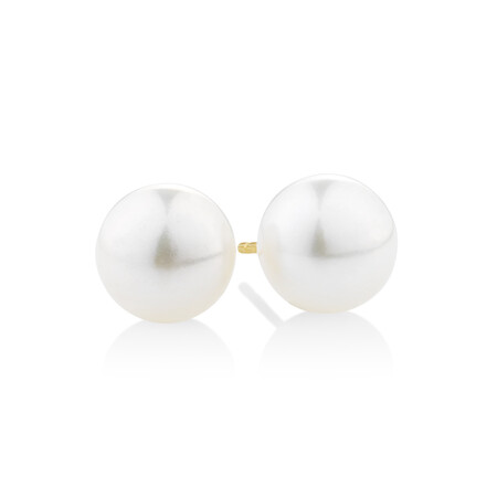 Stud Earrings with 7mm Button Cultured Freshwater Pearls in 10kt Yellow Gold