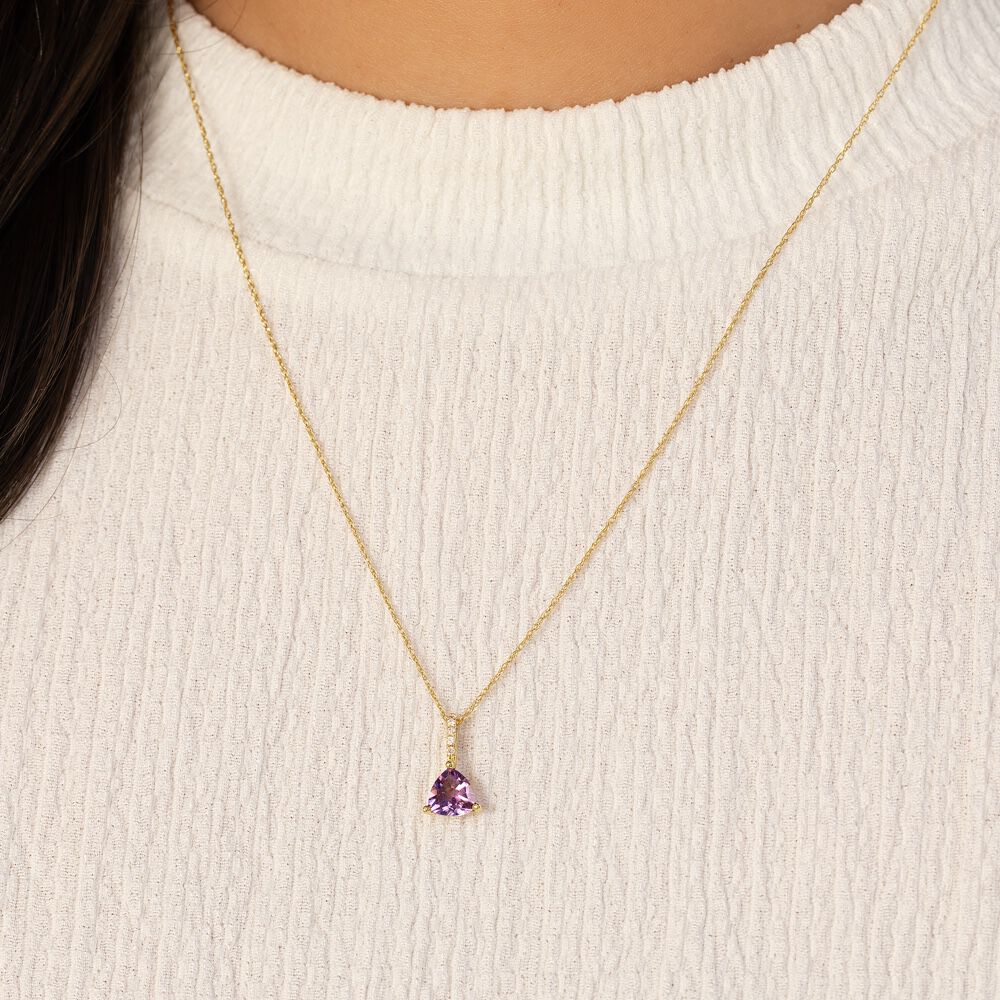 Amethyst Drop Pendant with 0.03 Diamonds in 10ct Yellow Gold