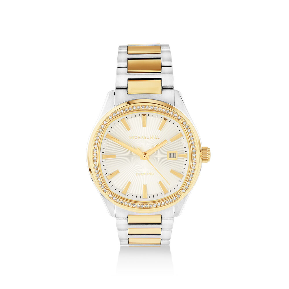 Two Tone Men s 0.60 Carat TW Diamond Quartz Watch in Yellow Gold Tone Stainless Steel