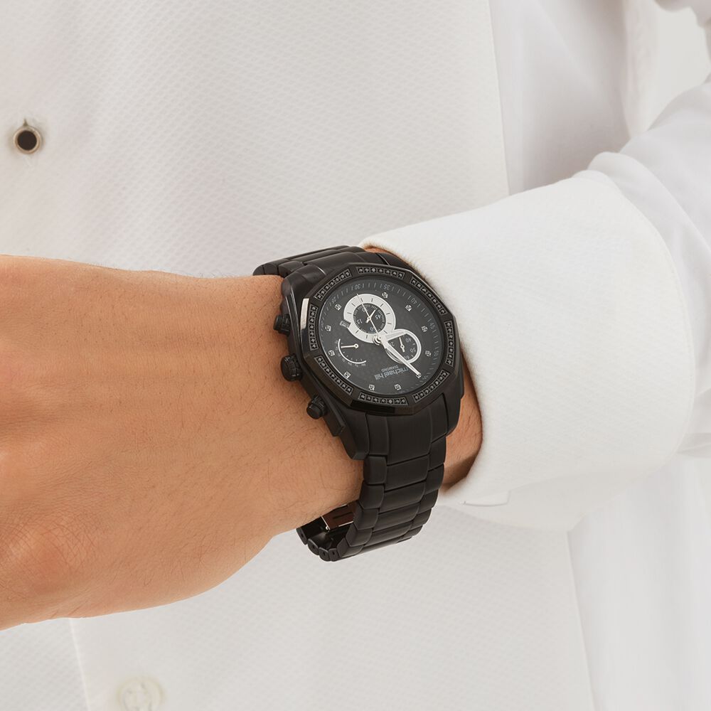Men s Chronograph Watch with 1 2 Carat TW of Diamonds in Black