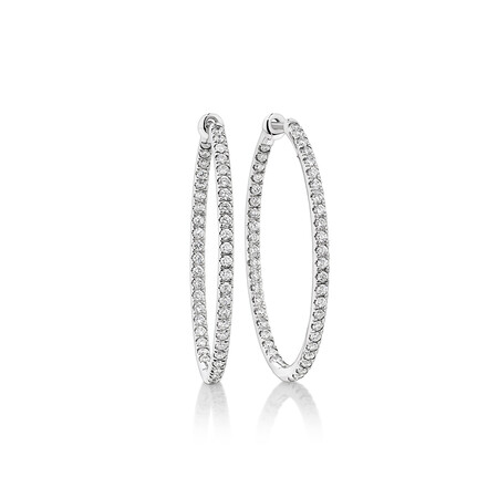 Oval Shape Hoop Earrings with 1.00ct TW of Diamonds in 10ct White Gold
