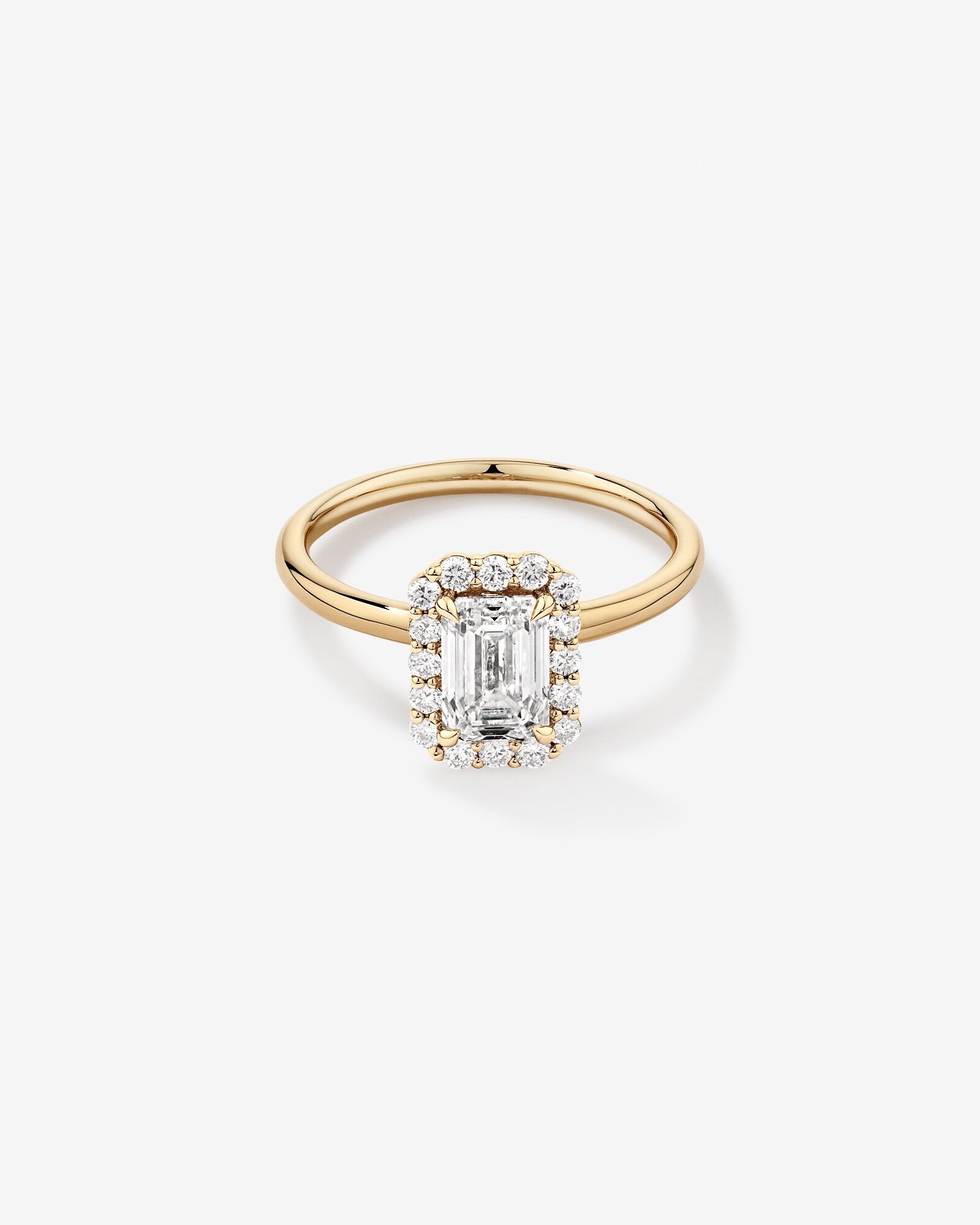 1.46 Carat TW Emerald Cut Laboratory-Grown Diamond Halo Engagement Ring in 14kt Yellow Gold