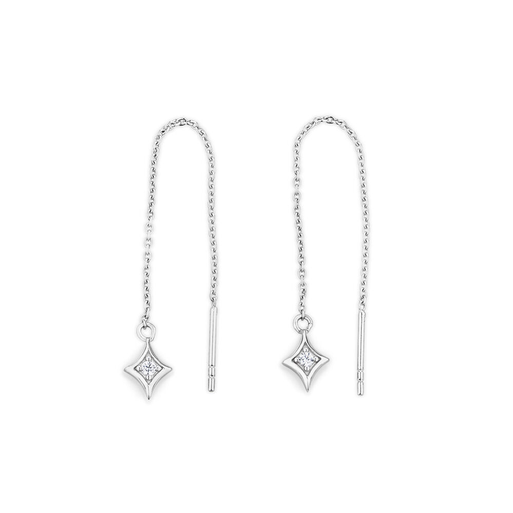 cubic zirconia threader shaped sterling earrings diamond silver
