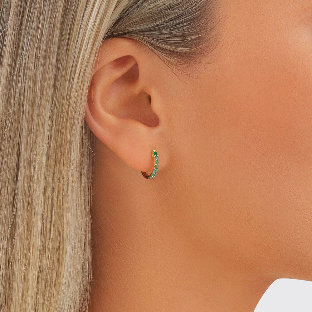 Emerald sales huggie earrings