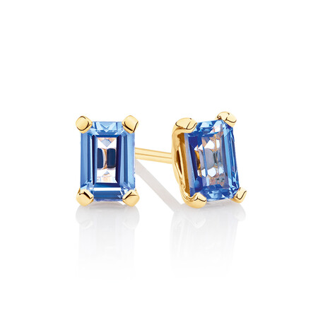 Stud Earrings with Created Light Blue Sapphire in 10ct Yellow Gold