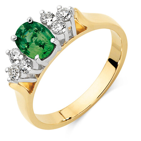 Ring with Green Sapphire & 0.26 Carat TW of Diamonds in 10kt Yellow & White Gold