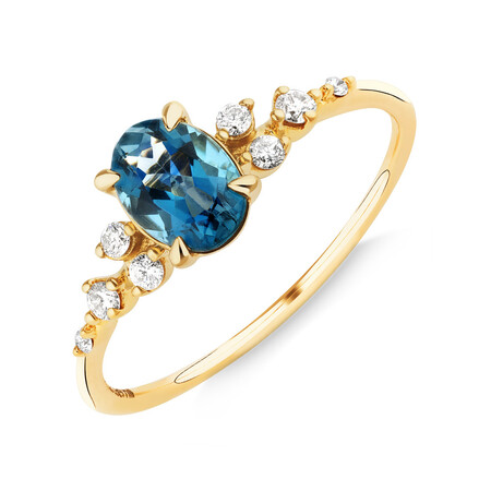 Ring with Topaz & 0.12 Carat TW of Diamonds in 10kt Yellow Gold