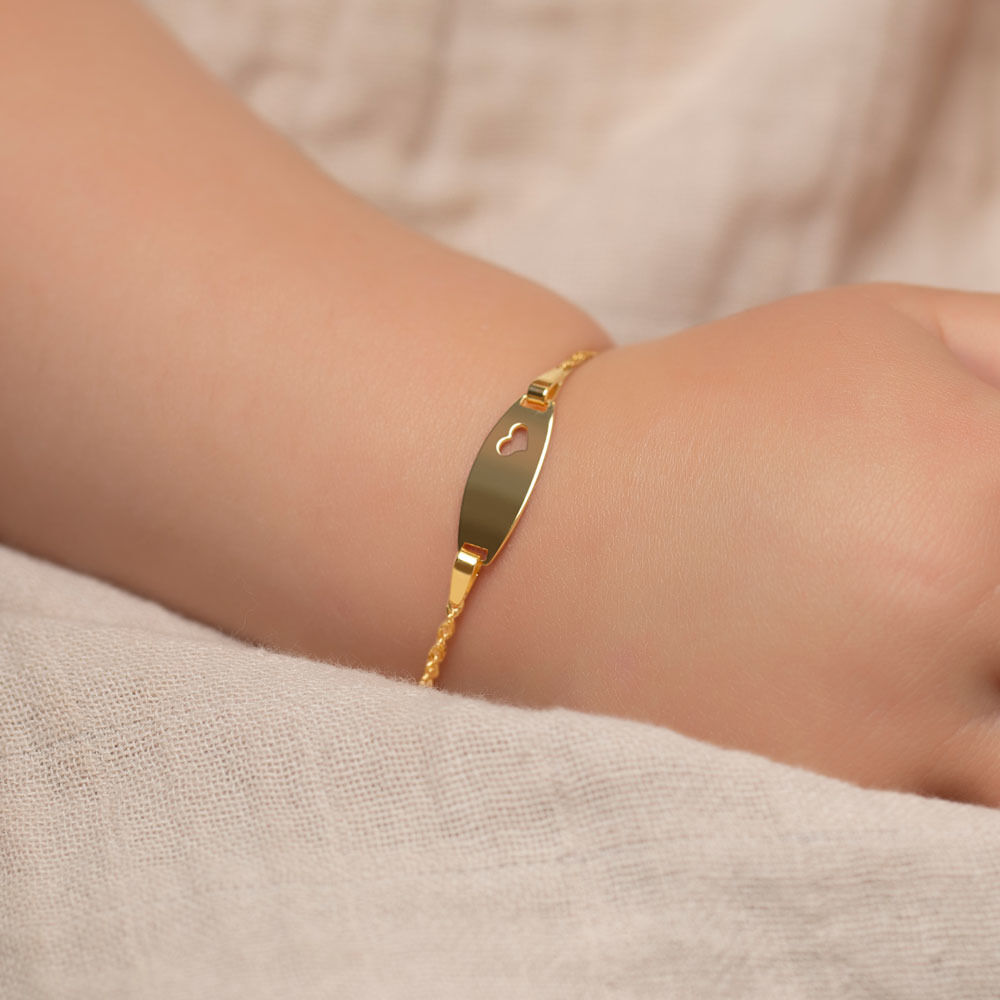 9ct Gold 16cm Childrens Heart Identity Bracelet | Prouds