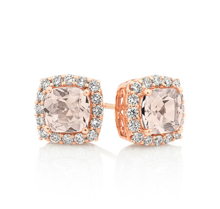 Halo Earrings With Morganite & 0.50 Carat TW Diamonds In 10ct Rose Gold Halo Earrings With Morganite & 0.50 Carat TW Diamonds In 10ct Rose Gold