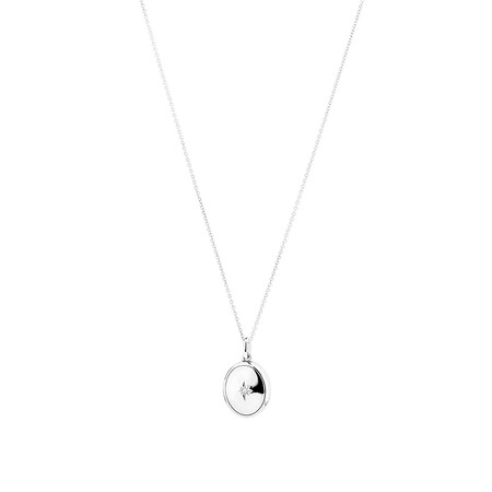 Mini Oval Locket Pendant with Cubic Zirconia in Sterling Silver