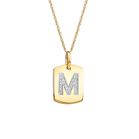 "M" Initial Rectangular Pendant with Diamonds in 10ct Yellow Gold "M" Initial Rectangular Pendant with Diamonds in 10ct Yellow Gold