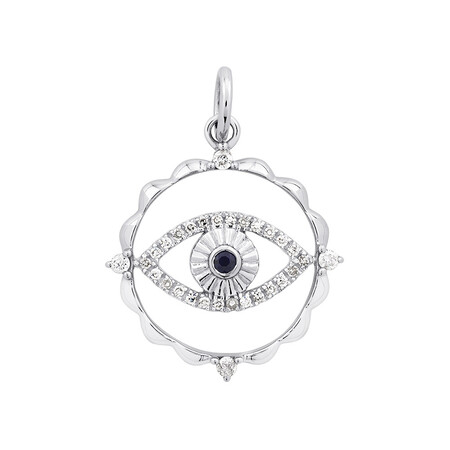 Evil Eye Talisman Pendant with Sapphire & 0.10 Carat TW of Diamonds in Sterling Silver Evil Eye Talisman Pendant with Sapphire & 0.10 Carat TW of Diamonds in Sterling Silver