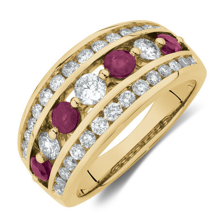 Ring with Ruby & 1 Carat TW of Diamonds in 14kt Yellow Gold