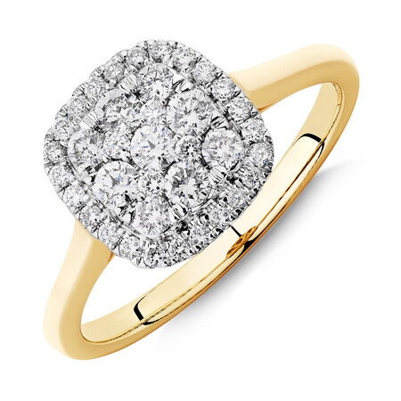 Square Cluster Halo Ring with 0.50ct TW of Diamonds in 10ct Yellow Gold