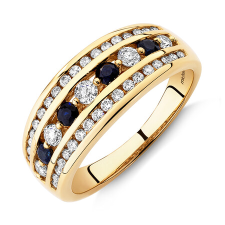 Ring with Sapphire & 0.50 Carat TW of Diamonds in 14kt Yellow Gold
