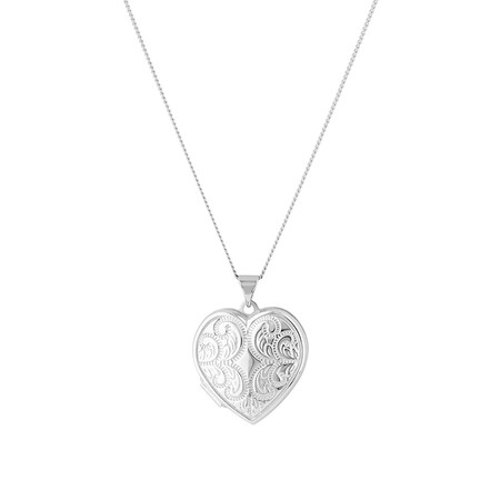 Patterned Heart Locket in Sterling Silver