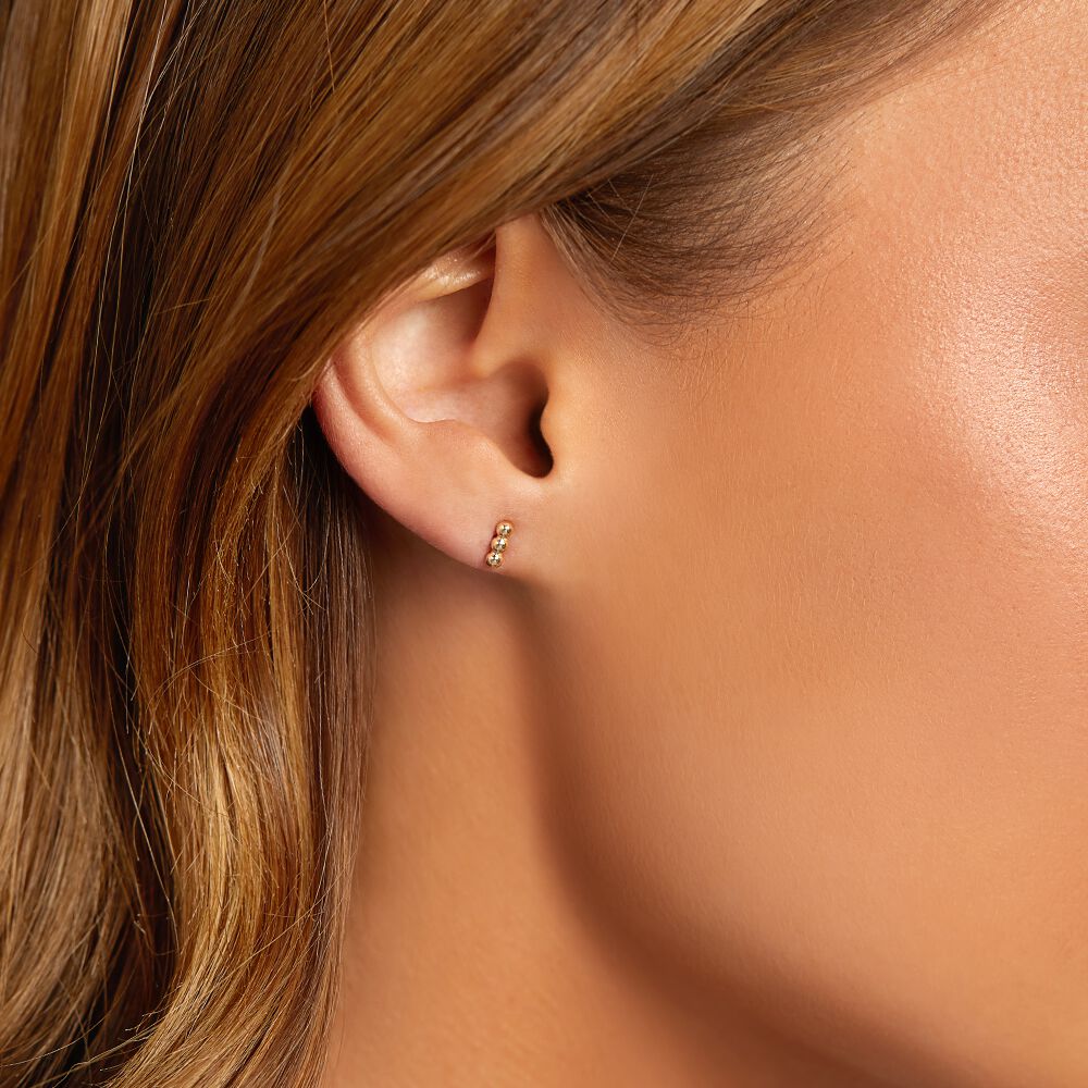 Trio Ball Bar Stud Earrings in 10kt Yellow Gold