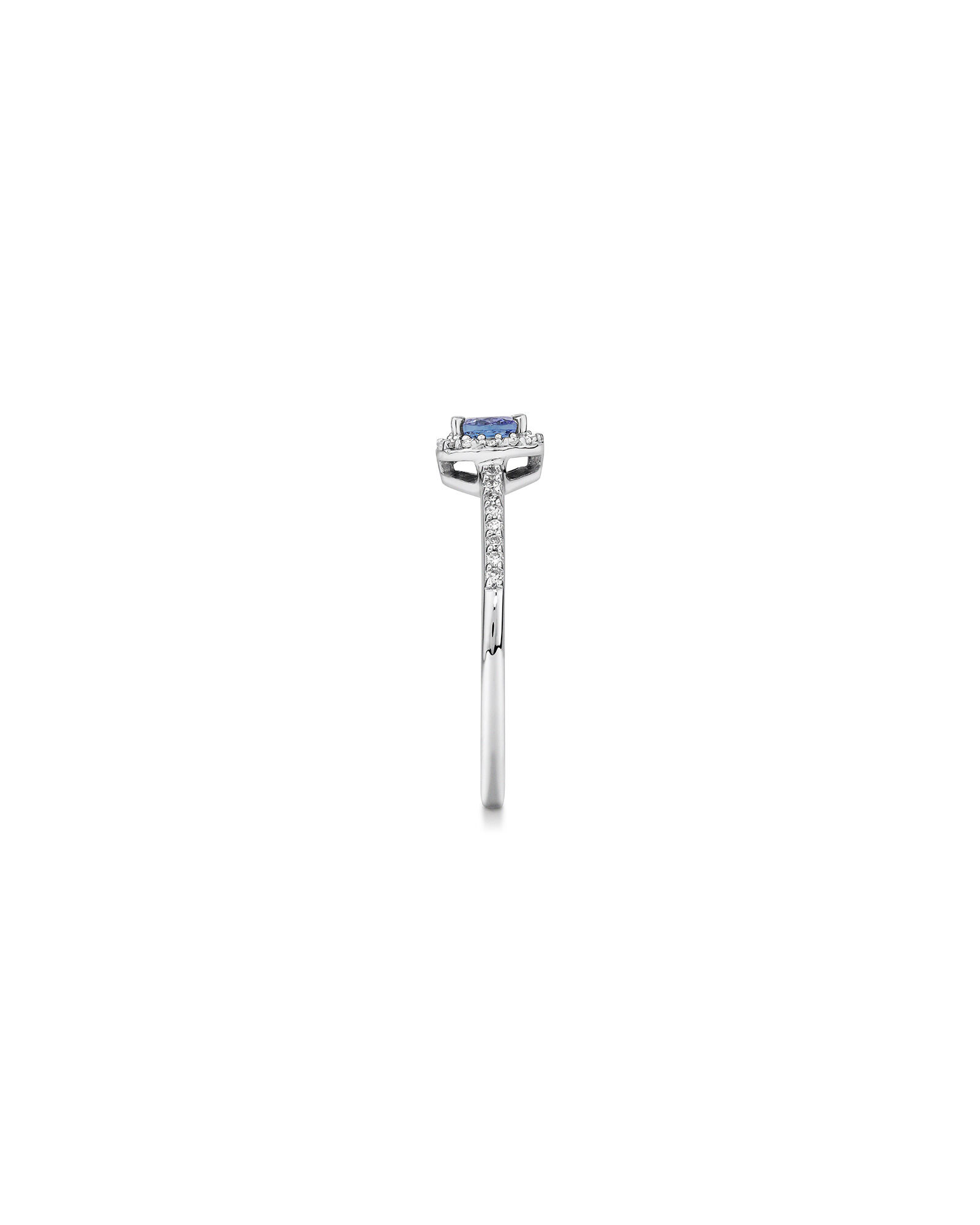Halo Ring with Tanzanite 0.15 Carat TW Of Diamonds in 10kt White