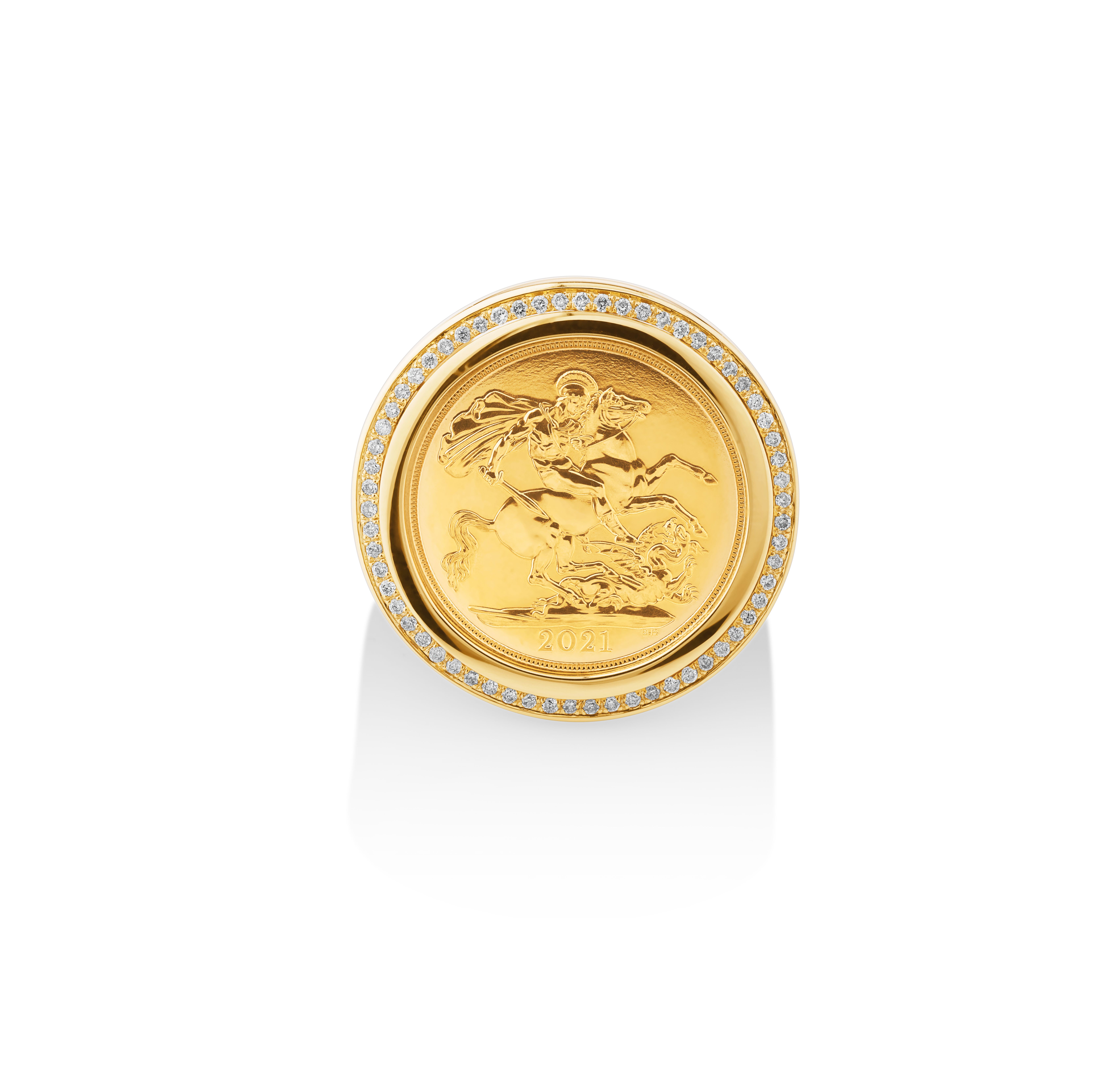 Sovereign Coin Ring with 0.30 Carat TW of Diamonds in 10kt 22kt Yellow Gold