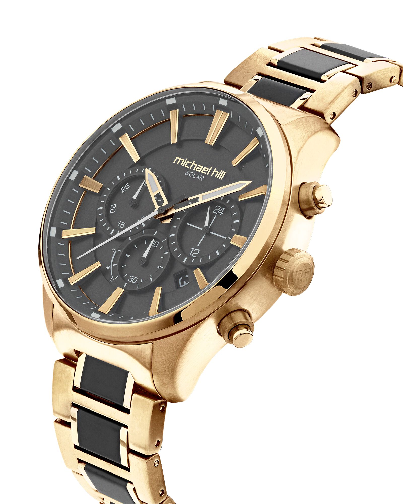 Solar Powered Men s Watch with Gold and Black Tone in Stainless Steel