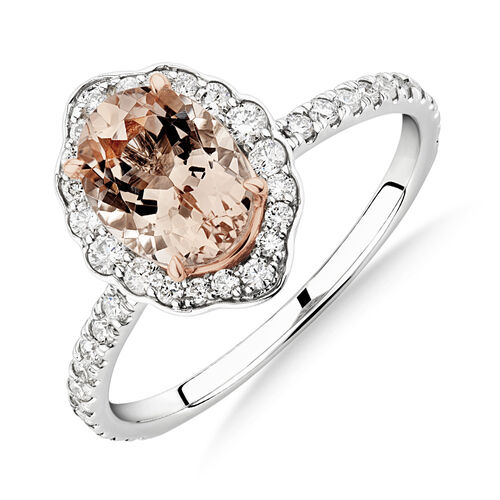 Sir Michael Hill Designer Engagement Ring with Morganite & 0.40 Carat TW of Diamonds in 18kt White Gold